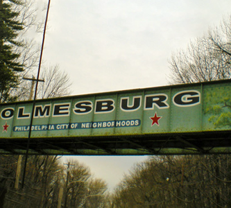Aerial view of the Holmesburg neighborhood in Northeast Philadelphia, home to Definis State Auto Body